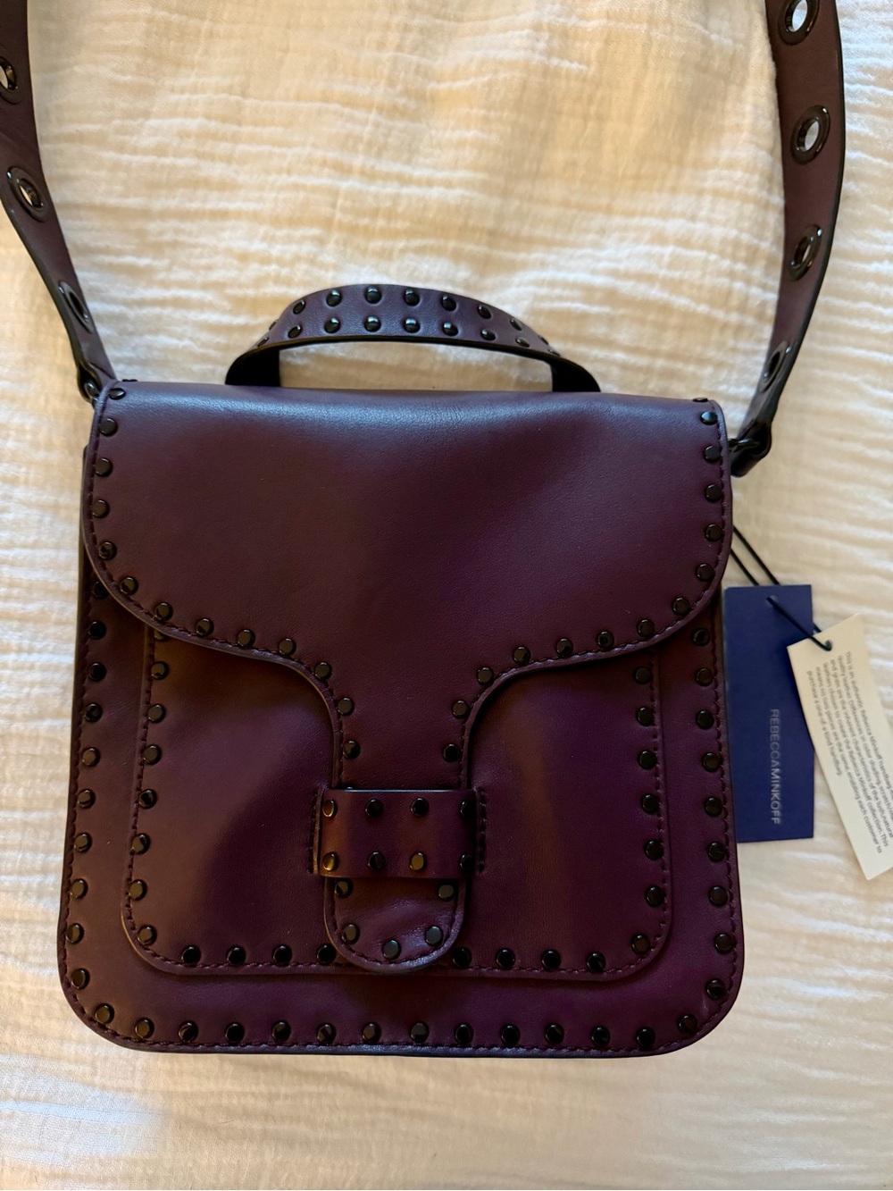 Rebecca Minkoff Plum Stud-Trim Leather Crossbody Bag - Picture 1 of 4